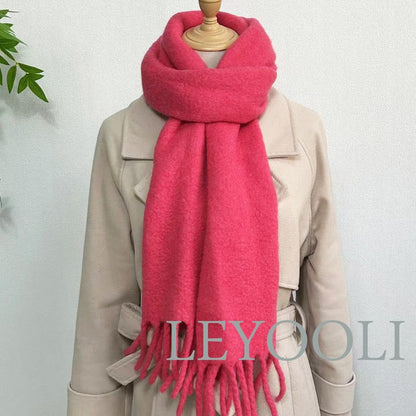 Rose Wool Blend Scarf, Classic Tassel Shawl