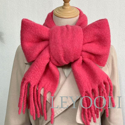 Rose Wool Blend Scarf, Classic Tassel Shawl