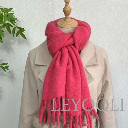 Rose Wool Blend Scarf, Classic Tassel Shawl