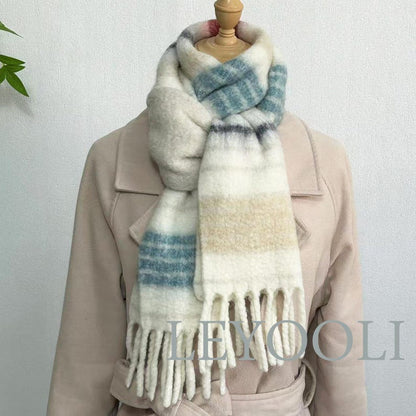 Striped Wool Blend Fringe Scarf: Cozy Winter Shawl