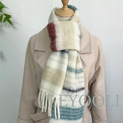 Striped Wool Blend Fringe Scarf: Cozy Winter Shawl
