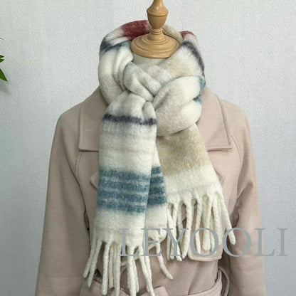 Striped Wool Blend Fringe Scarf: Cozy Winter Shawl