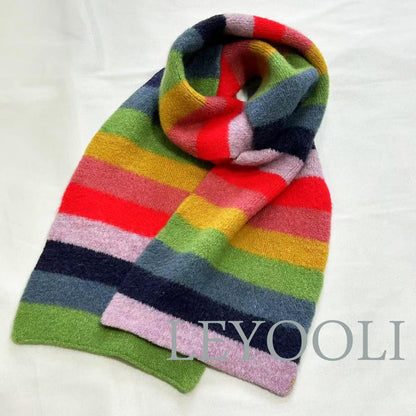 Rainbow Striped Knitted Scarf: Warm Wool Blend Winter Scarf