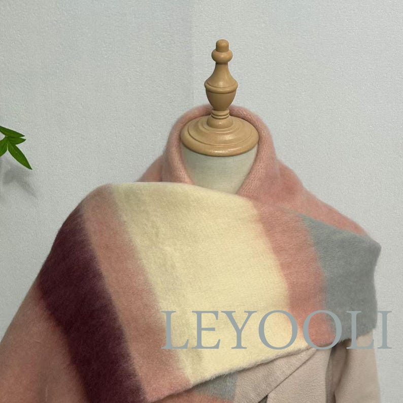 Rainbow Striped Mohair Scarf, Winter Warm Thickened Wool, Hairball Fringe