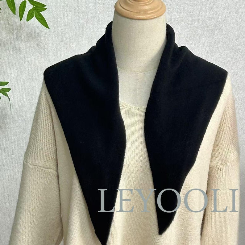 Black Knit Triangle Scarf: Cashmere Blend Wool Bandana