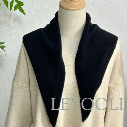 Black Knit Triangle Scarf: Cashmere Blend Wool Bandana