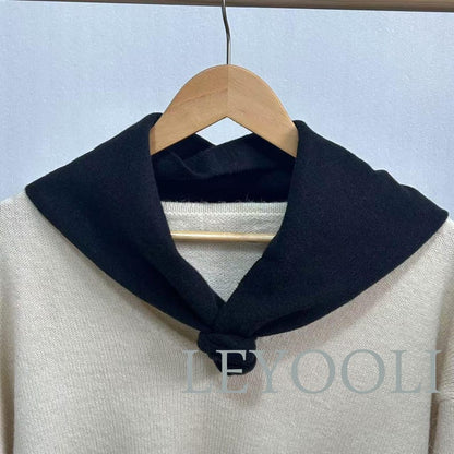 Black Knit Triangle Scarf: Cashmere Blend Wool Bandana