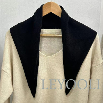 Black Knit Triangle Scarf: Cashmere Blend Wool Bandana