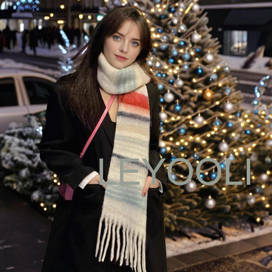 Striped Wool Blend Fringe Scarf: Cozy Winter Shawl