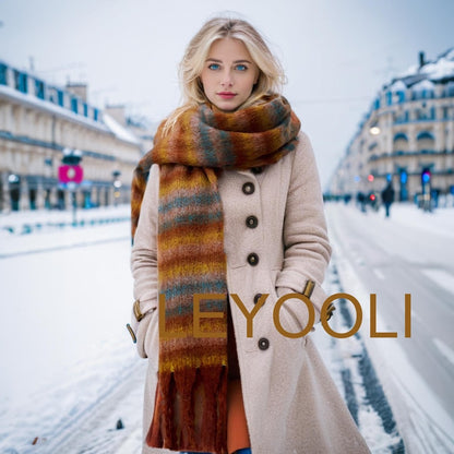 Mohair Gradient Plaid Scarf | Warm Winter Shawl with Tassels