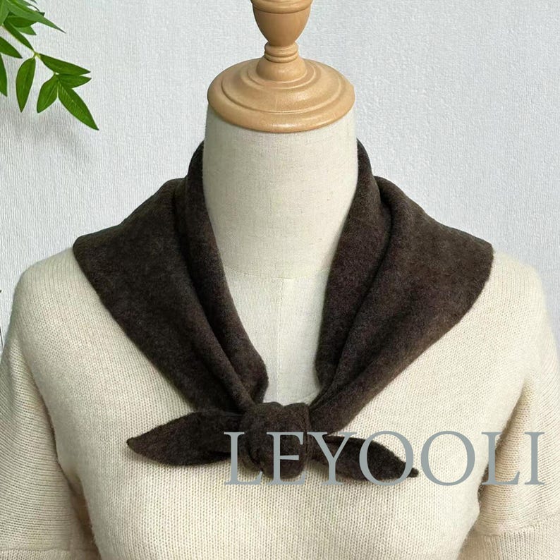 Brown Wool Triangle Scarf: Hand Knit Winter Bandana