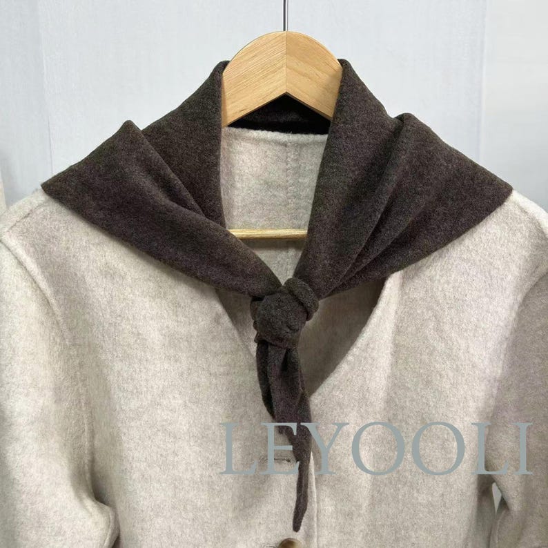 Brown Wool Triangle Scarf: Hand Knit Winter Bandana