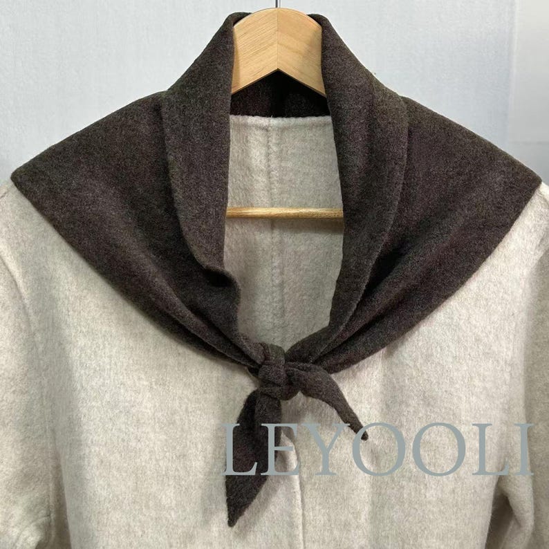 Brown Wool Triangle Scarf: Hand Knit Winter Bandana