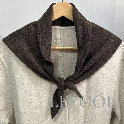 Brown Wool Triangle Scarf: Hand Knit Winter Bandana