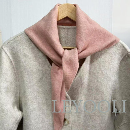 Orange Pink Wool Triangle Scarf: Hand Knit Winter Bandana