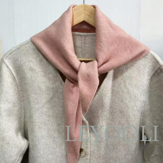 Orange Pink Wool Triangle Scarf: Hand Knit Winter Bandana