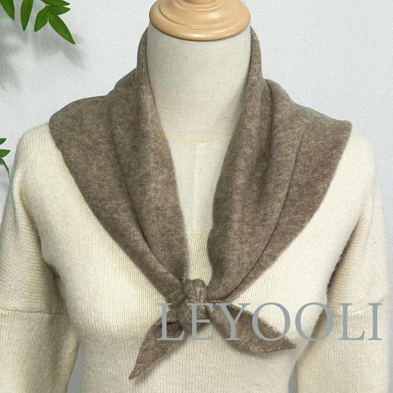 Oatmeal Knit Triangle Scarf: Wool Blend Winter Bandana