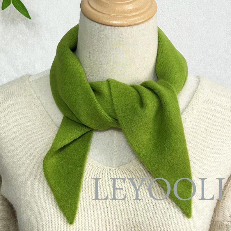 Green Knit Triangle Scarf: Wool Blend Winter Bandana