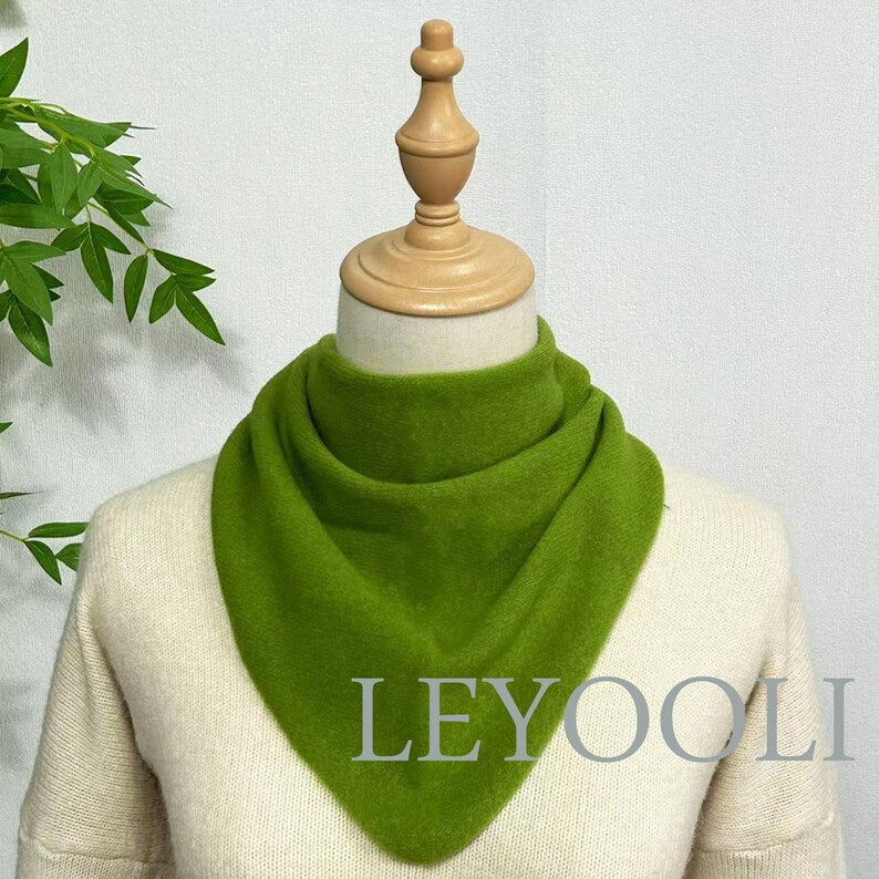 Green Knit Triangle Scarf: Wool Blend Winter Bandana