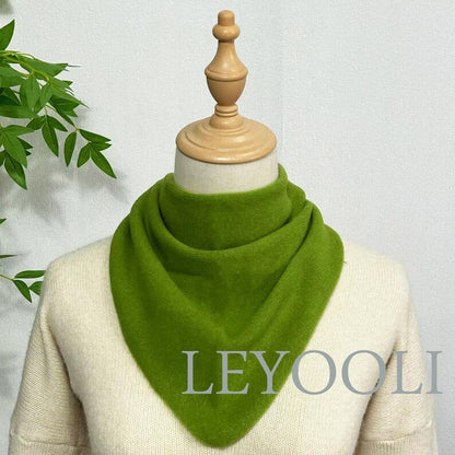 Green Knit Triangle Scarf: Wool Blend Winter Bandana
