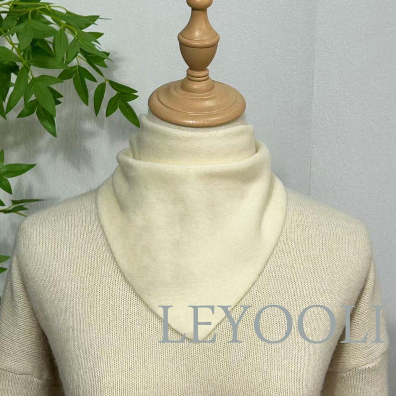 White Knit Triangle Scarf: Wool Blend Winter Bandana