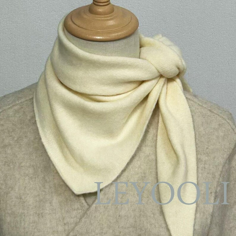 White Knit Triangle Scarf: Wool Blend Winter Bandana