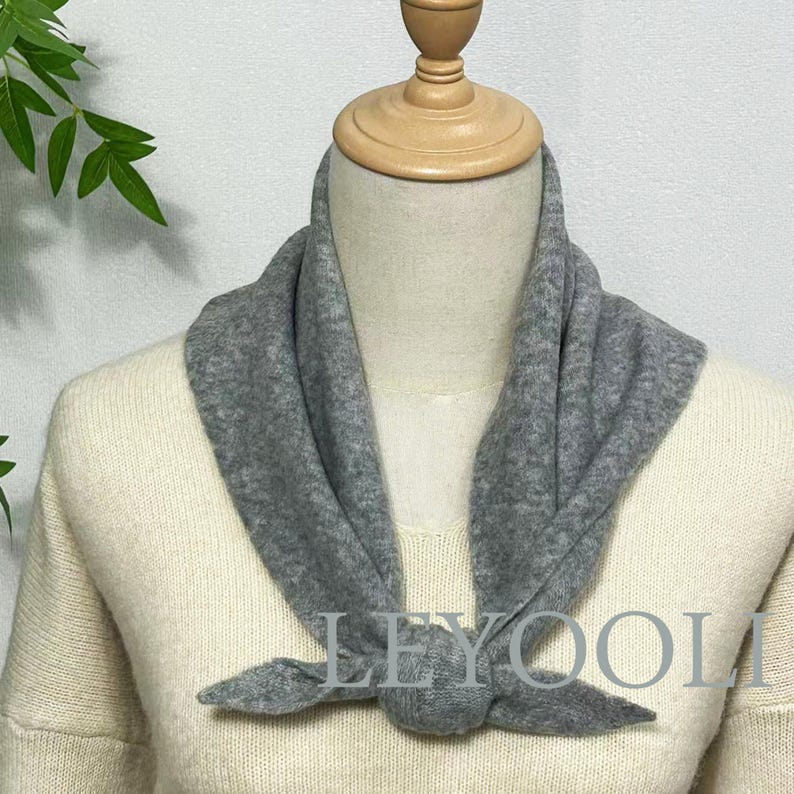 Light Gray Triangle Scarf: Wool Blend Winter Bandana