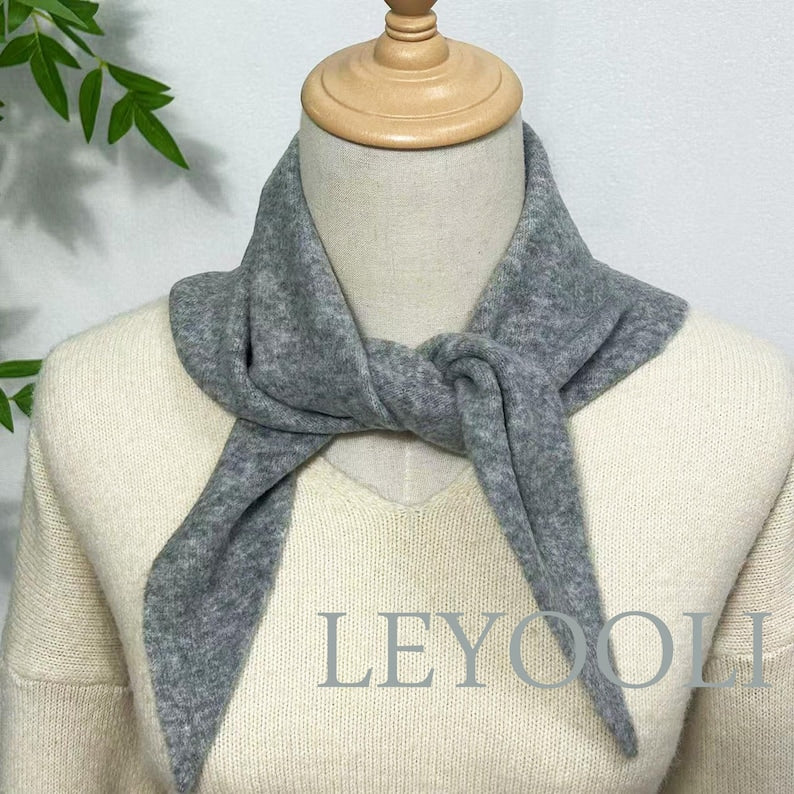 Light Gray Triangle Scarf: Wool Blend Winter Bandana