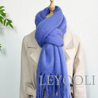Purple Mohair Blend Scarf, Winter Tassel Scarf