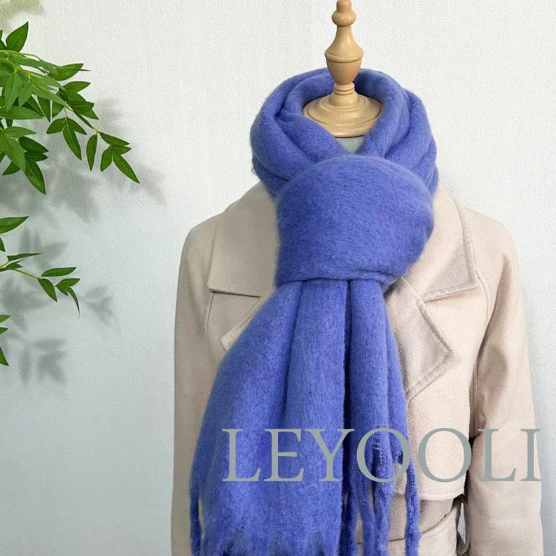 Purple Mohair Blend Scarf, Winter Tassel Scarf