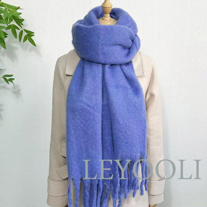 Purple Mohair Blend Scarf, Winter Tassel Scarf
