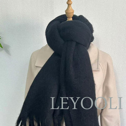 Black Mohair Blend Tassel Scarf, Winter Warm Scarf (200cm*45cm)