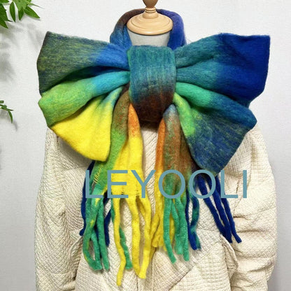 Rainbow Mohair Scarf: Soft Plaid Winter Accessory