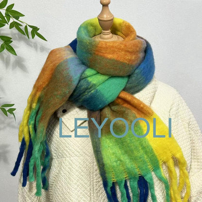 Rainbow Mohair Scarf: Soft Plaid Winter Accessory