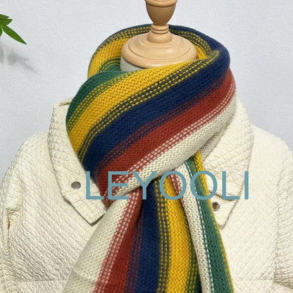 Rainbow Knitted Scarf, Colorful Wool Blend, Winter Warm Shawl
