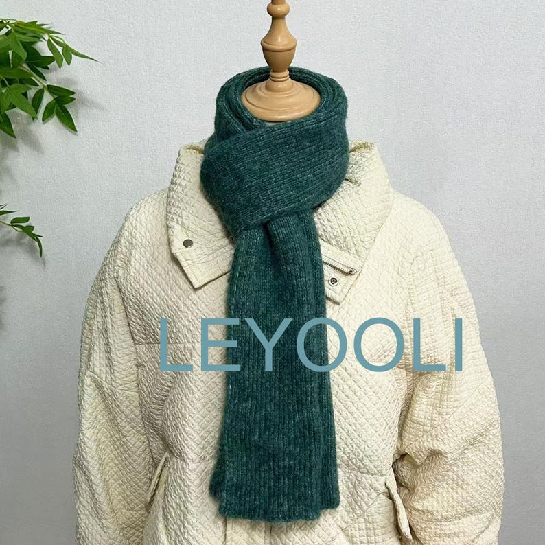 Handmade Turquoise Green Wool Knitted Scarf, Winter Accessory