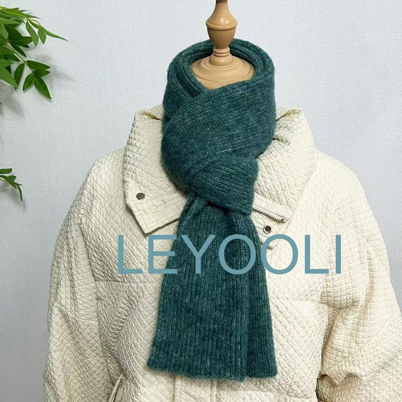 Handmade Turquoise Green Wool Knitted Scarf, Winter Accessory