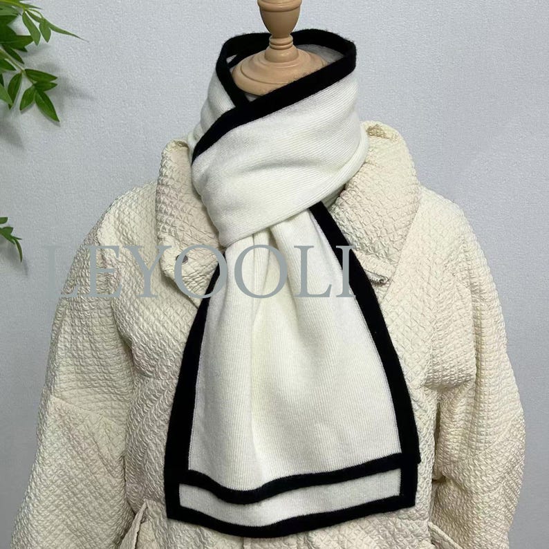 White Cashmere Knitted Scarf, Classic Soft Style