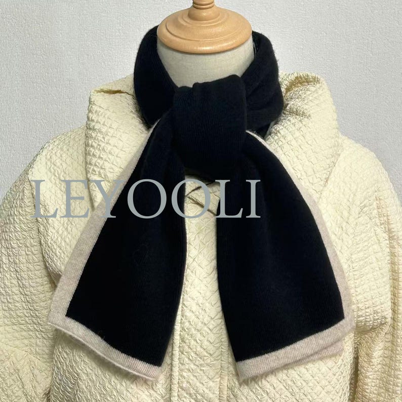 Black Cashmere Knit Scarf: Classic Solid Color, Warm Winter Scarf