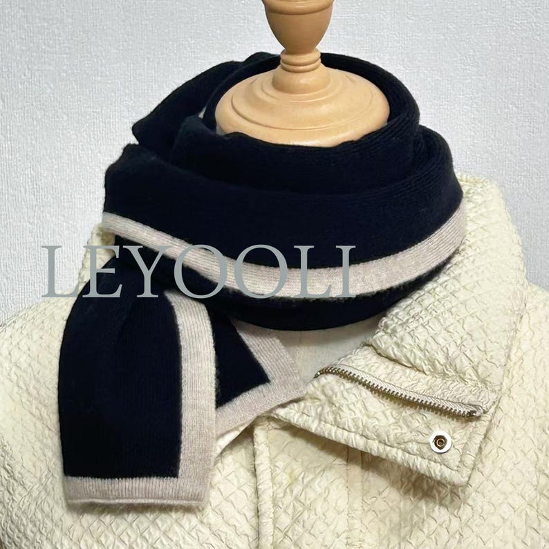 Black Cashmere Knit Scarf: Classic Solid Color, Warm Winter Scarf