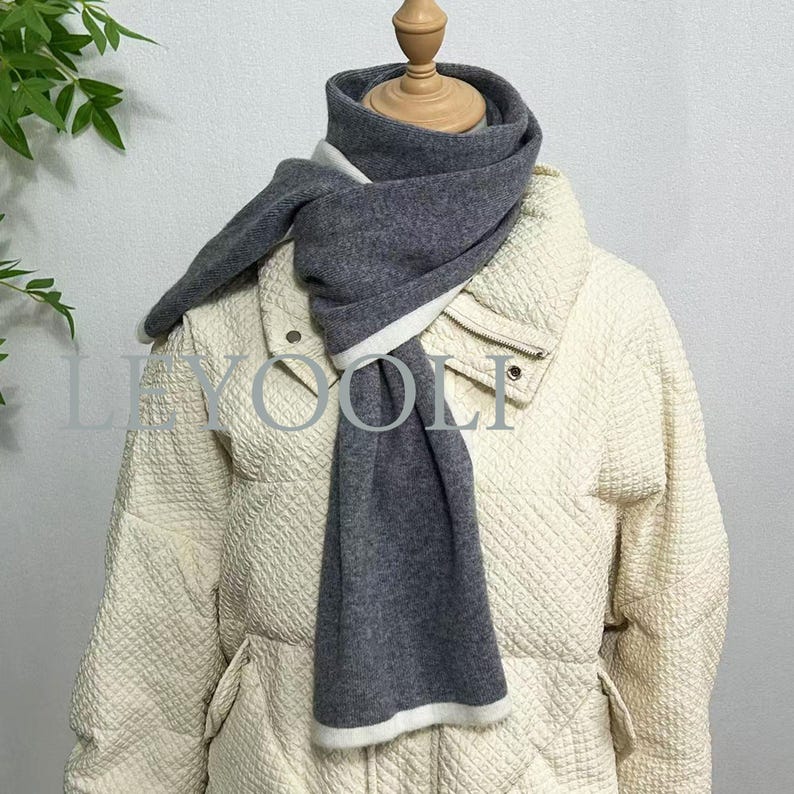 Gray Cashmere Knitted Scarf, Universal Winter Scarf