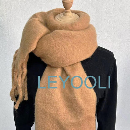 Camel Mohair Blend Scarf, Tassel Design, Warm Winter Scarf