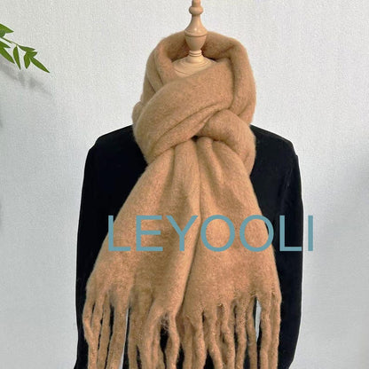 Camel Mohair Blend Scarf, Tassel Design, Warm Winter Scarf