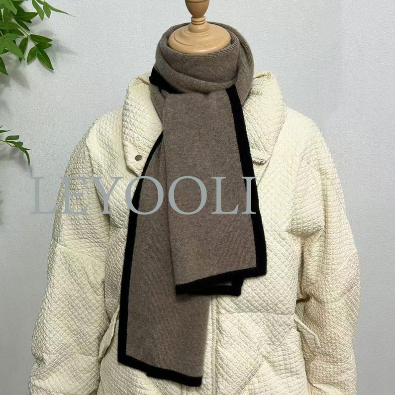 Dark Camel Cashmere Knitted Scarf, Classic Warm Winter Scarf