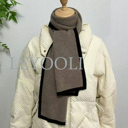 Dark Camel Cashmere Knitted Scarf, Classic Warm Winter Scarf