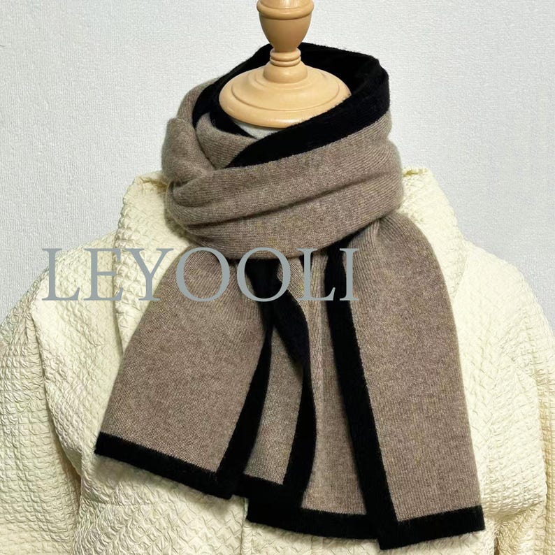 Dark Camel Cashmere Knitted Scarf, Classic Warm Winter Scarf