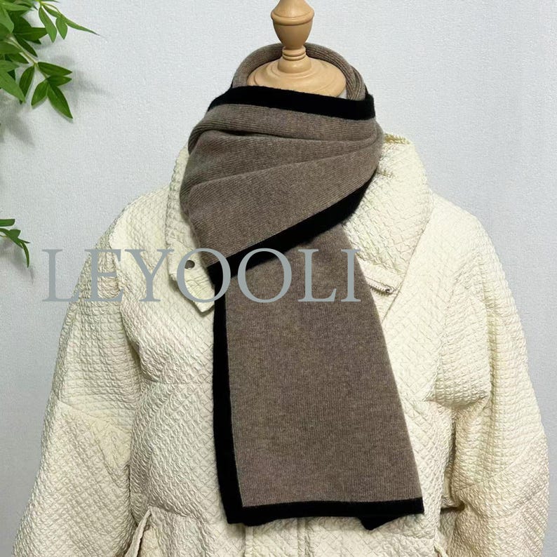 Dark Camel Cashmere Knitted Scarf, Classic Warm Winter Scarf