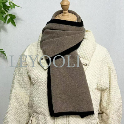 Dark Camel Cashmere Knitted Scarf, Classic Warm Winter Scarf