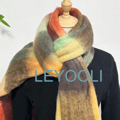 Red Brown Plaid Mohair Scarf: Warm Winter Shawl