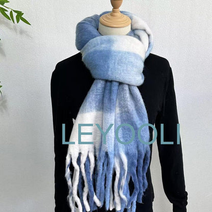 Blue Mohair Plaid Scarf: Warm Winter Shawl